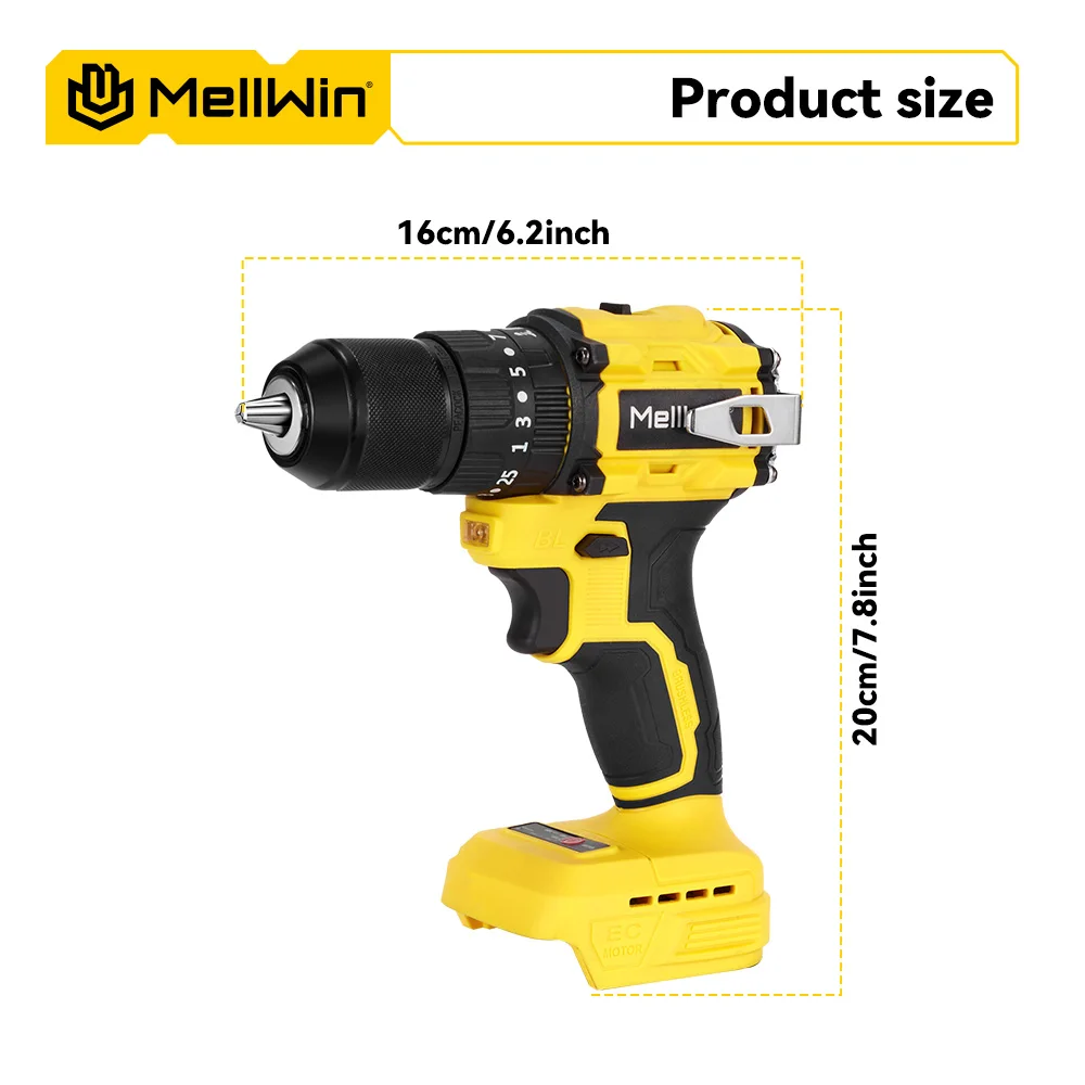 MELLWIN 13 MM Bürstenlosen Elektrischen Schlagbohrmaschine 25 + 3 Drehmoment Handheld Flachbohrmaschine Schraubendreher Elektrowerkzeuge Für Makita 18 V Batterie Pin – Detail 5