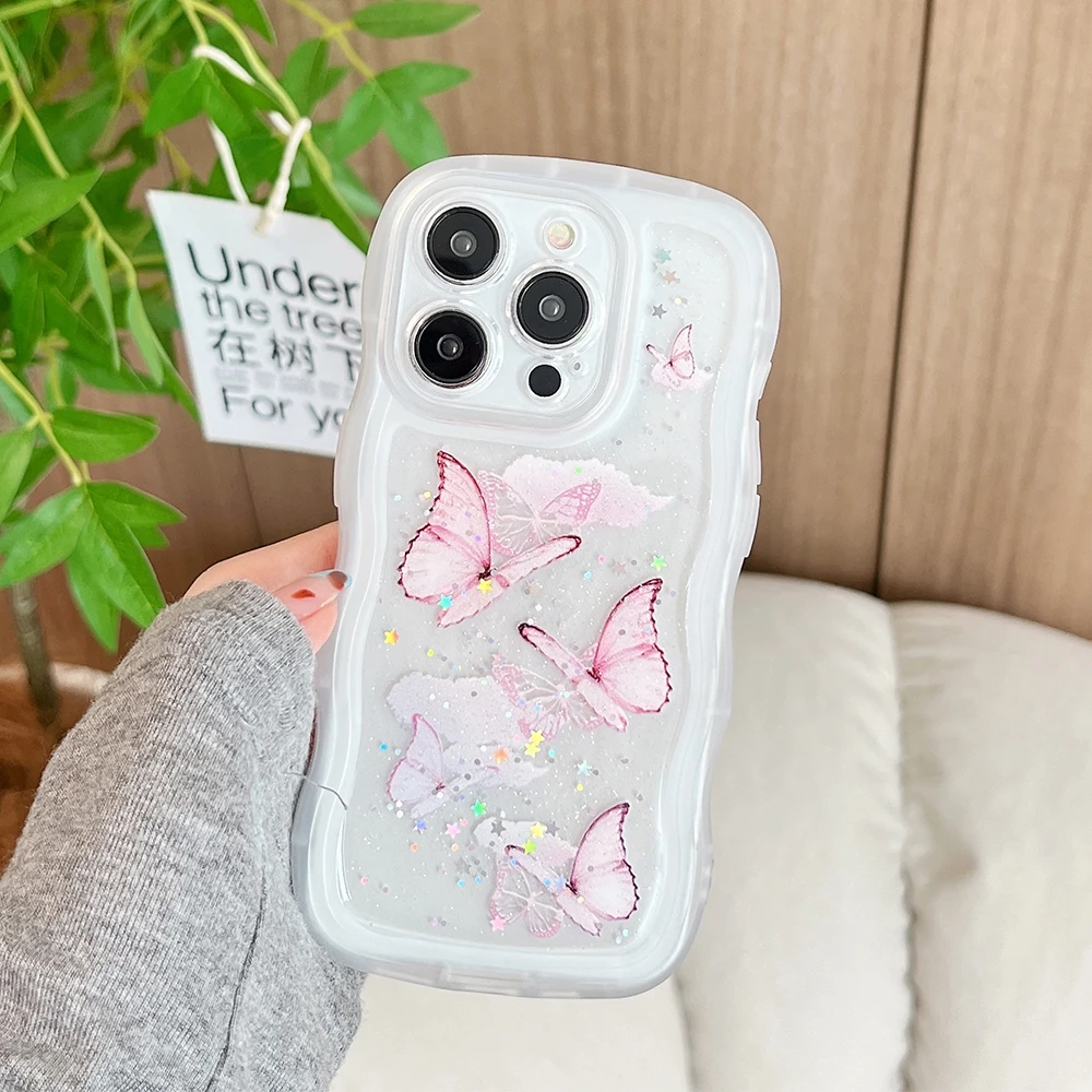 Fine hole painted butterfly pattern silicone phone case for iPhone 15 14 13 12 11 Pro Max full camera shockproof soft back cover