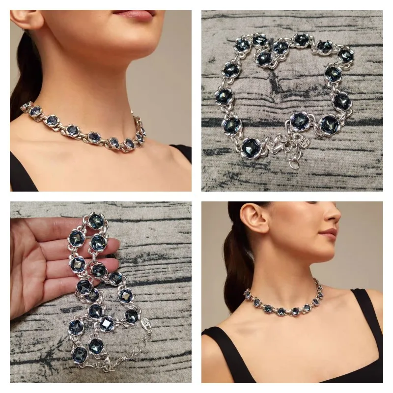 Spain UNOde50 exaggerated luxury blue crystal necklace light luxury noble party star European and American ornaments