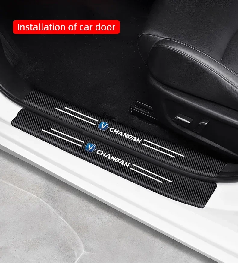 5/8/9Pcs Car Door Sill Threshold Guard Anti-Scratch Carbon Fiber Sticker Entry Protector Tape Fits Changan CS55 CS35 UNI-V UNI-K