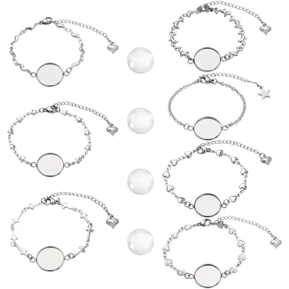 28 pcs Bracelet Bezel Settings Including 14 pcs 304 Stainless Steel Bezel Bracelets Blank Tray Bangles 14 pcs 16mm Flat Round