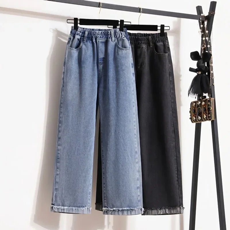 

2023 Oversize Ankle-Length Wide Leg Jeans Spring Womens Baggy Elastic High Waist Straight Denim Pants Casual Vaqueros E140