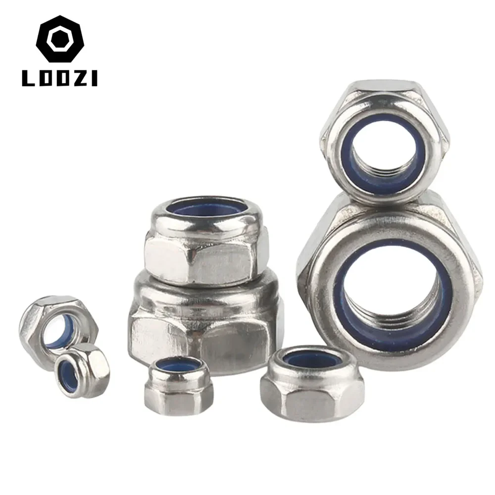 1/2/5/10/25pcs M2 M2.5 M3 M4 M5 M6 M8 M10 M12 M14 M16 M20 304 Stainless Steel Hex Nylon Insert Lock Nut Self-locking Locknut