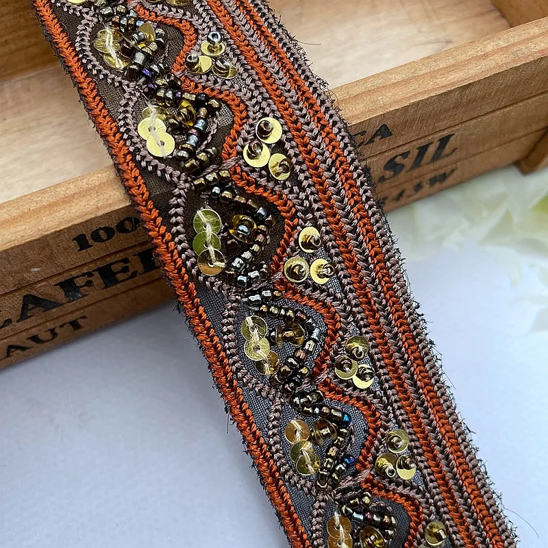 

Ethnic Style Sequin Embroidered Lace Trim Handmade Beaded Organza Embroidery Clothing Accessories Lace Trim