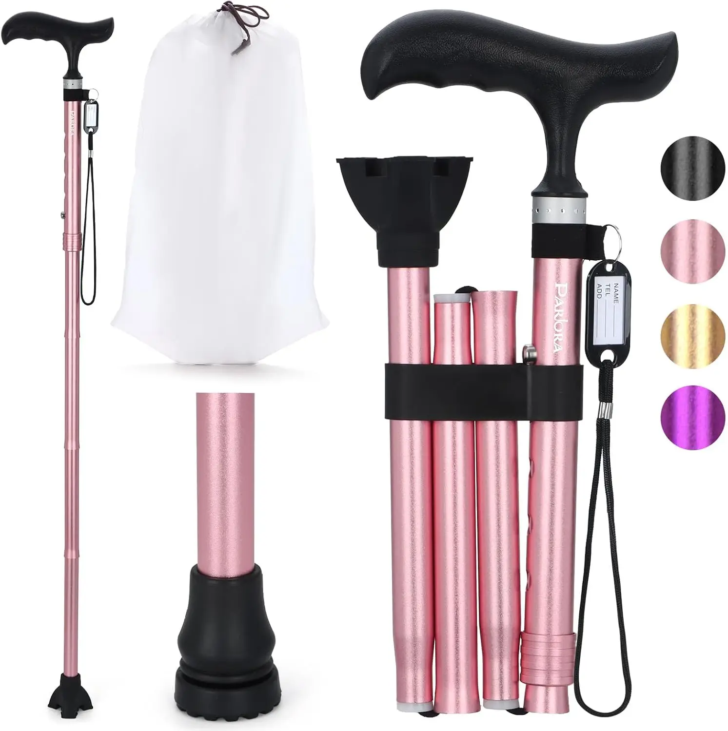 

Folding Walking Cane Lightweight Adjustable Collapsible for Seniors Adults Anti-Slip Tip Travel Daily Use