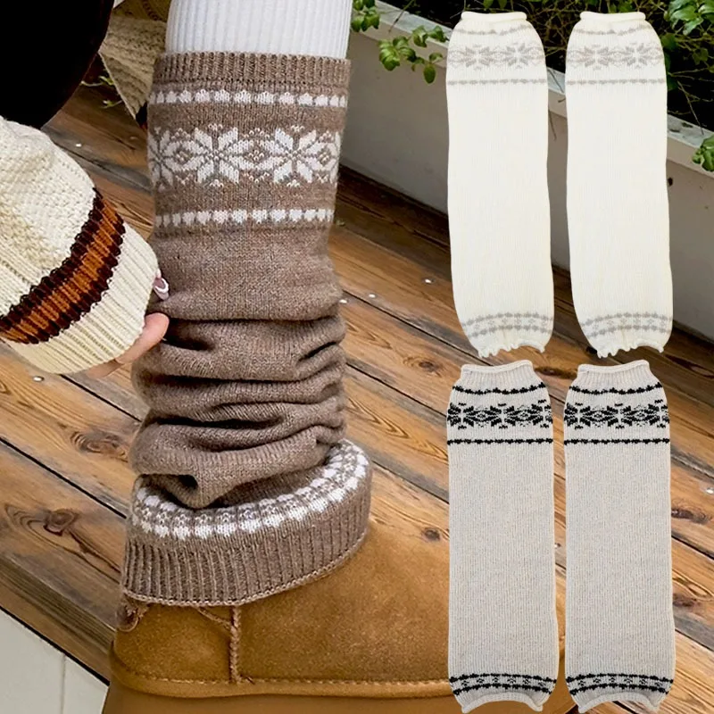 

Вязаные гетры в стиле ретро, носки-ботинки с узором снежинки, уютные штабелируемые носки с манжетами для зимних ботинок, осенний винтажный стиль