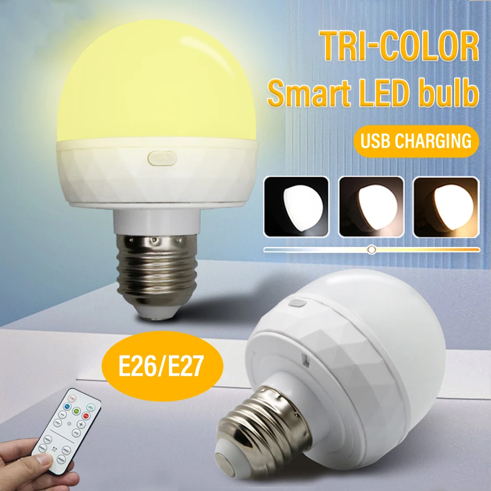 Rechargeable Smart LED Light Bulb with Remote Control Adjustable Color Temperature and Brightness LED Lights