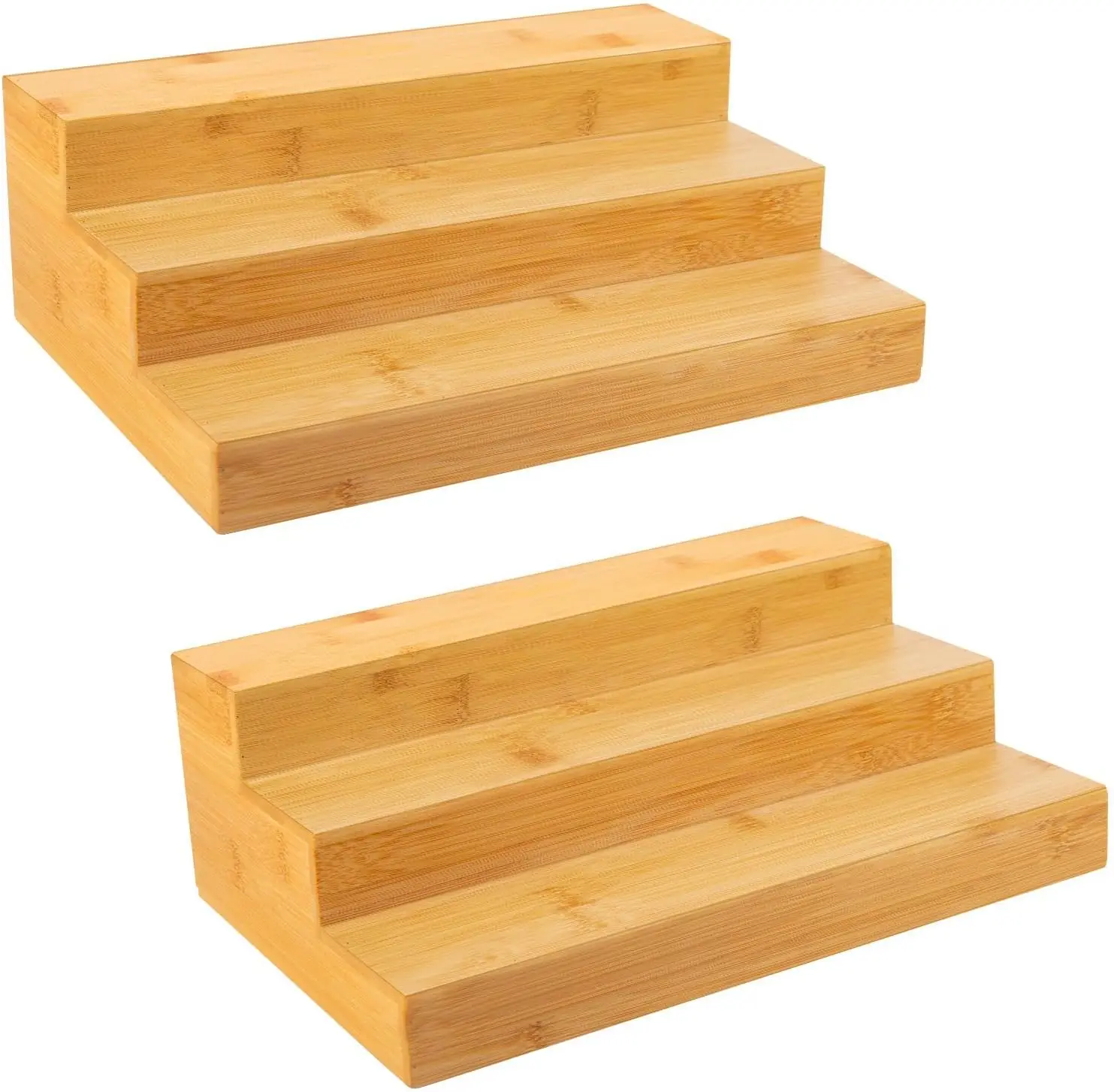 

Bamboo Spice Rack Organizer for Cabinet 3 Tier Countertop Step Spice Shelf for Kitchen Storage and Organizer (2 Pack, Ca