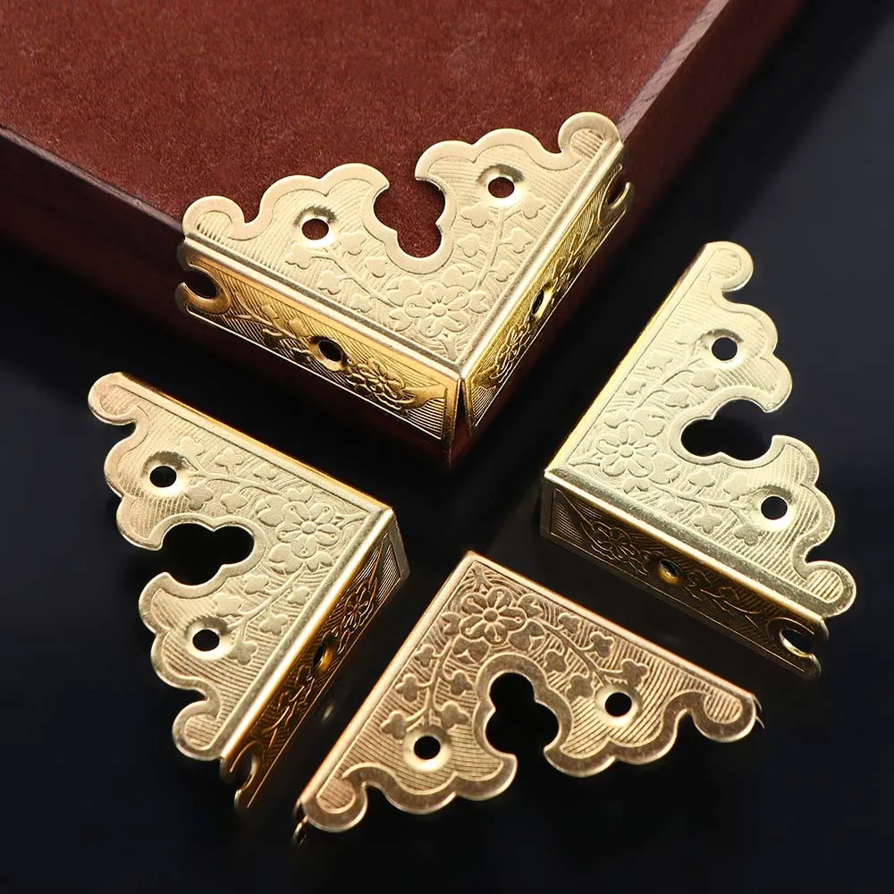 4Pcs Jewelry Storage Case Box Triangle Corners Brackets For Furniture Decorative Triangle Rattan Carved Corner Protector