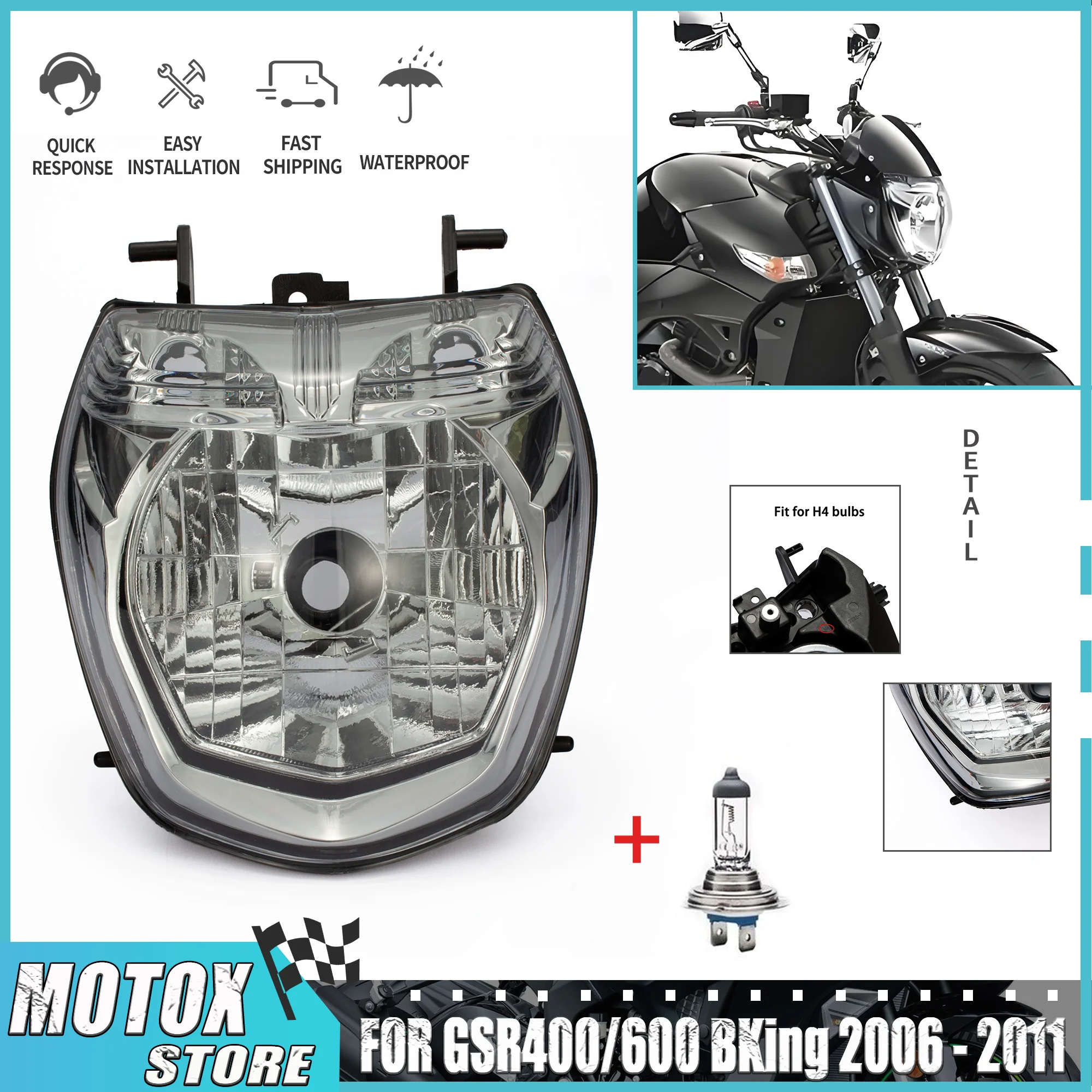 

Подходит для SUZUKI GSR400 2006-2011 GSR600 Фара GSR 400 GSR 600 BK600 BK400 Фара 2007 2008 Мотоциклетная фара в сборе