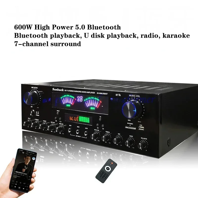 

600W high-power professional bluetooth hifi power amplifier, home lossless card U disk radio power amplifier AV-999BT