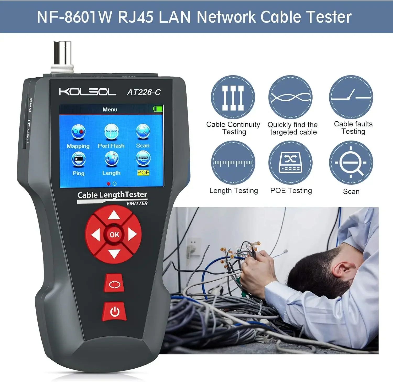 Cable Tester, AT226-C NF-8601W LAN Ethernet Cable Tester RJ45 UTP STP Diagnose Tone Tracer Network Cable Length Tester f