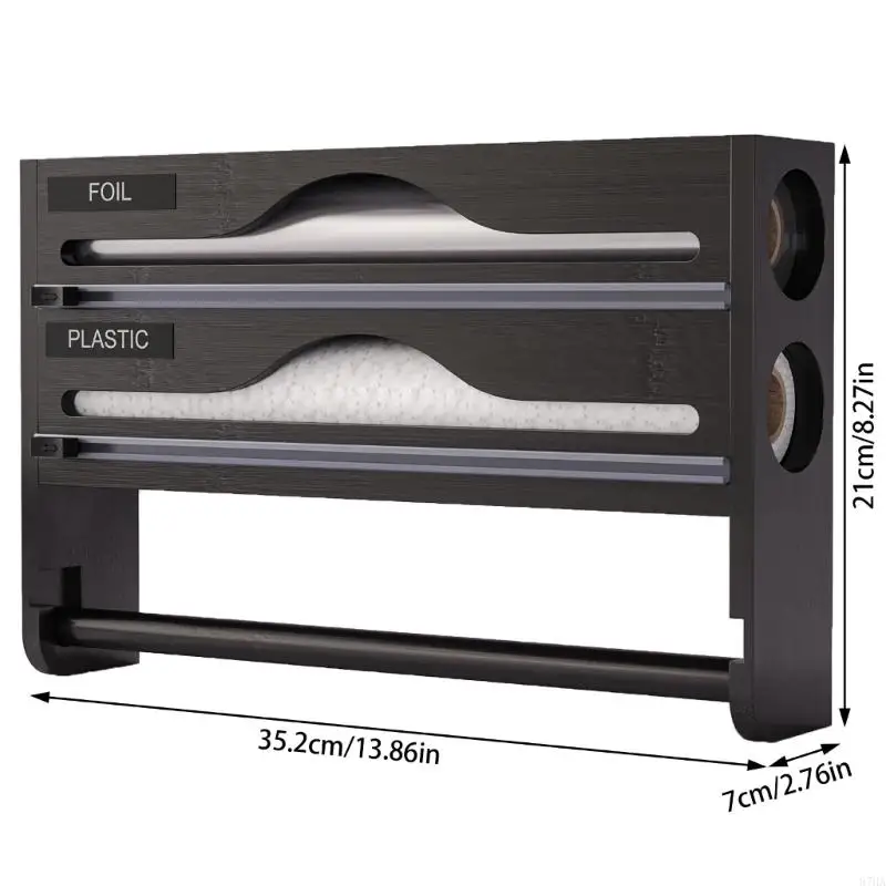 Natural Plastic Wrap Dispenser and Organizers for Space Saving Kitchen Storage Featuring Touch Operations and Mounting 87HA