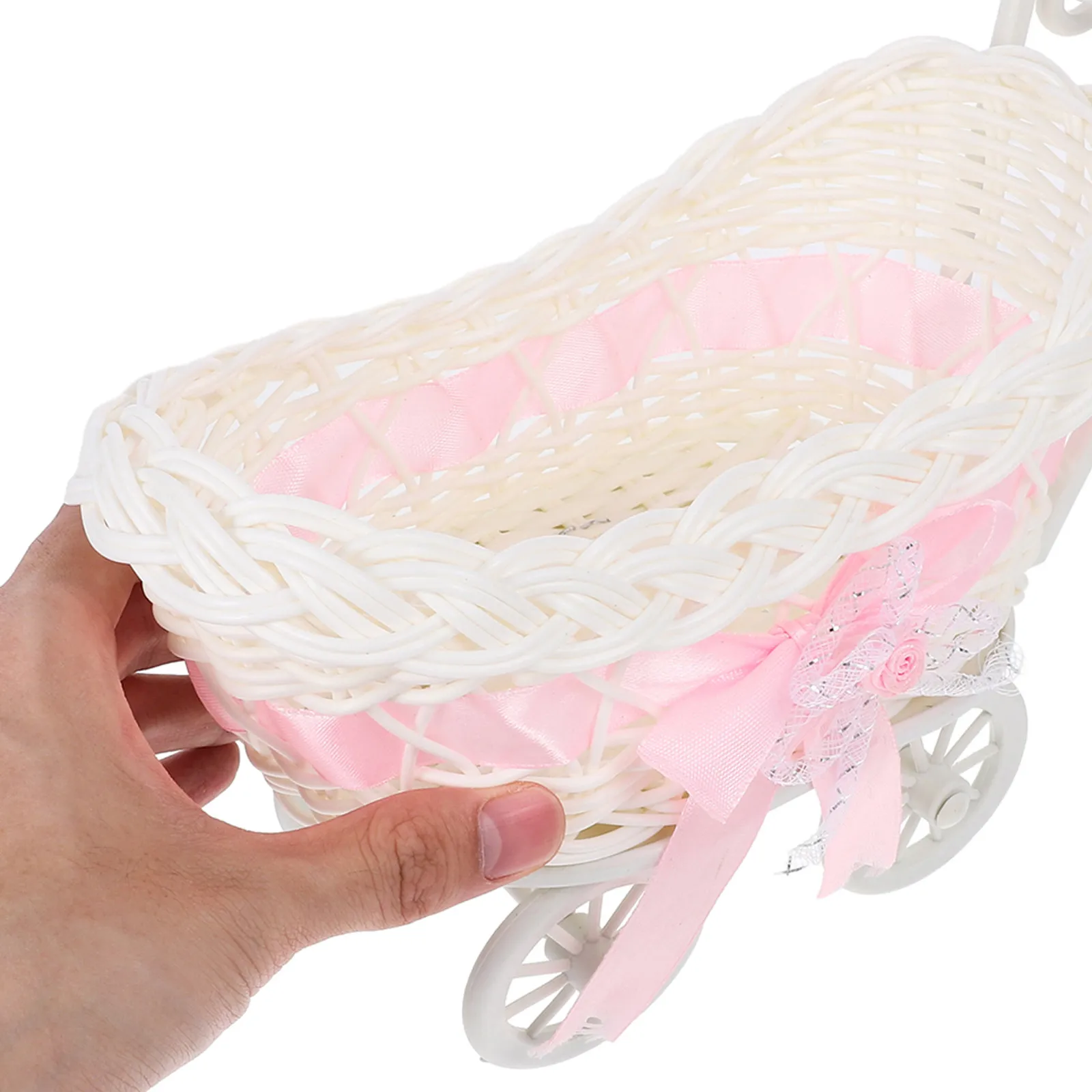 

Набор из 4 мини-корзинок в форме тележки из искусственного ротанга для свадебных цветов, конфет и сувениров, для вечеринок и детских праздников