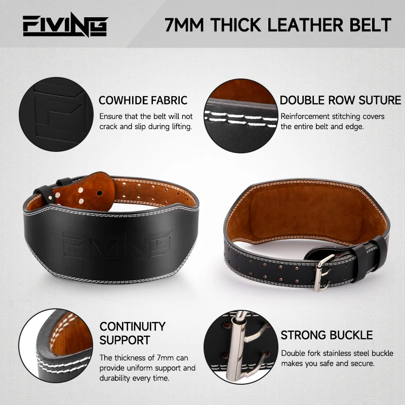 FIVING  Fitness Buckle Cowhide Weightlifting Belt  Waist Belts for Squats Dumbbell Training Bodybuilding Lumbar Brace Protector