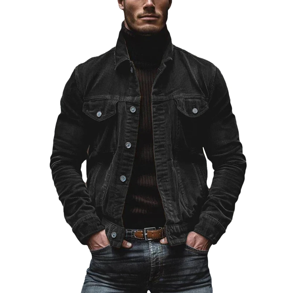Casual Outing 2XL Mens Corduroy Jacket Button Up Lapel Coat For Men Hip Hop Coat Casual Outwear Suitable For Winter Lapel Design