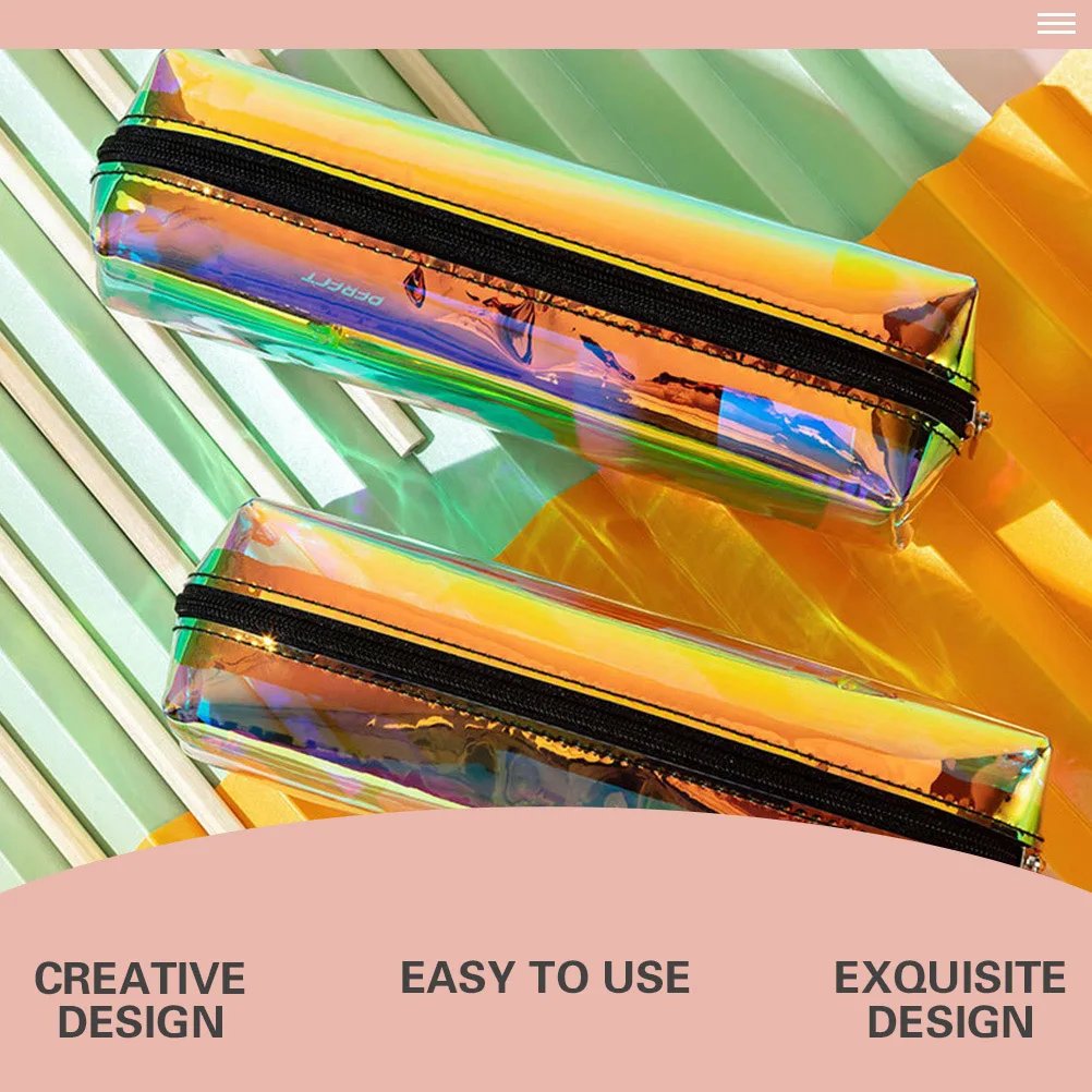 

2pcs Zippered Pen Zippered Makeup Bags Brush Chic Color Pen Bags Storage For Students Teachers Dustproof