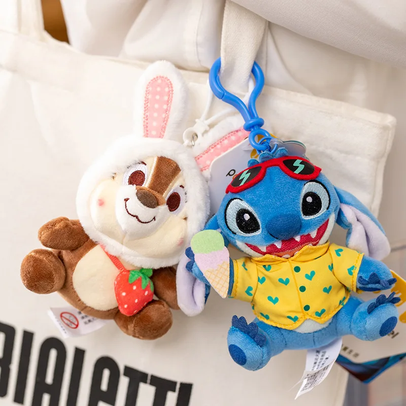 Disney Stitch Lotso Sullivan Woody Plush Dolls Keychain Angel Stitch Mr.Q Alien Stuffed Toy Pendant Kids Birthday Gift