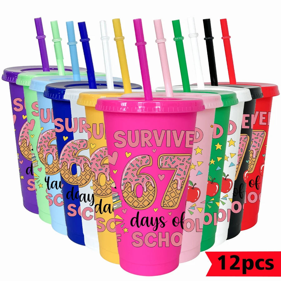 

12Pcs/lot 67 Series Ice Cream Heart-shaped 26oz Colorful Plastic Tumbler Birthday Party Drinkware Homecoming Water Cup