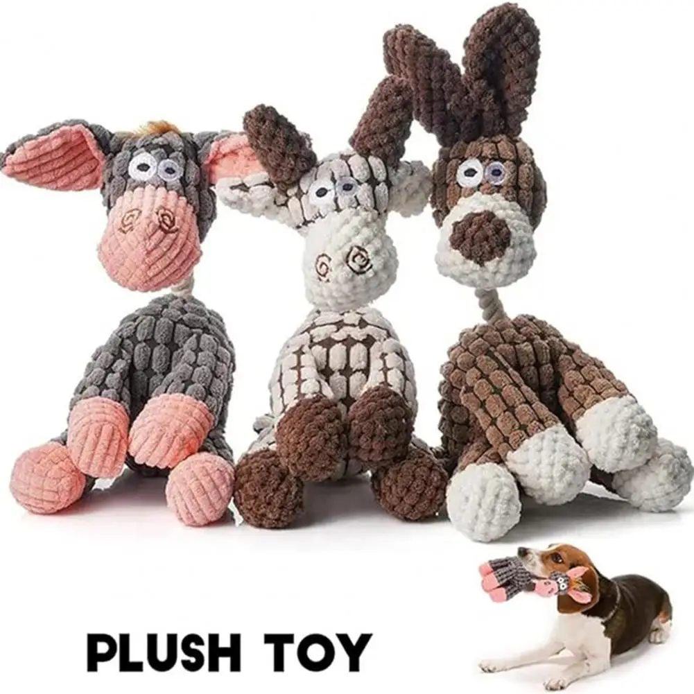 

Pets Bite Buddy Donkey Chew Toy Plush Squeaky Dog Toy Chewers Interactive Stuffed Animal Teething Toy Puppy Dog Chew Toys