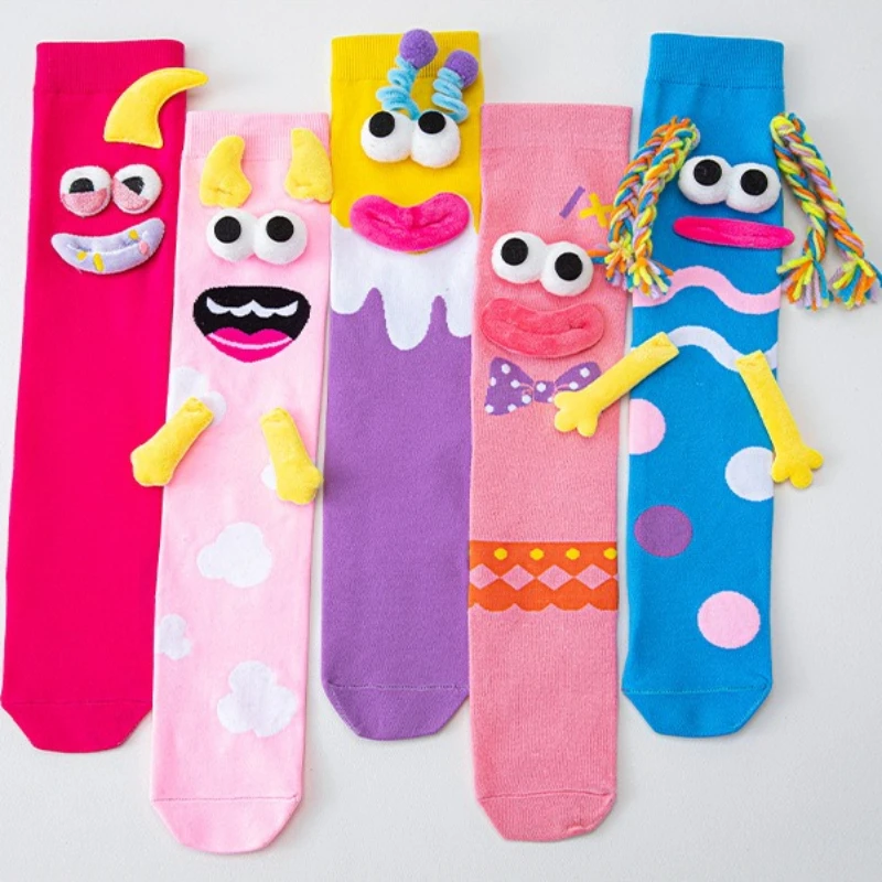 Lange Kniestrümpfe für Mädchen, lustiges 3D-Monster-Design, lange Socken, neuartige, leuchtende Farben, mittellange Kinderstrümpfe für Party und Festival – Detail 4