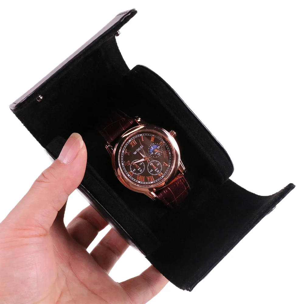 Portable PU Leather Single Watch Travel Roll Organizer Storage Case Box