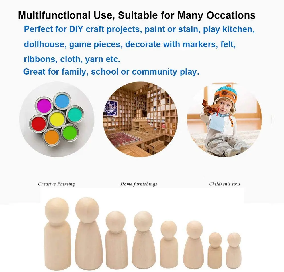 Artesanías de madera hechas a mano para niños y niñas, muñecas de clavija para decoración del hogar, artesanía decorativa de madera para niños, regalo de garabatos, 50 piezas