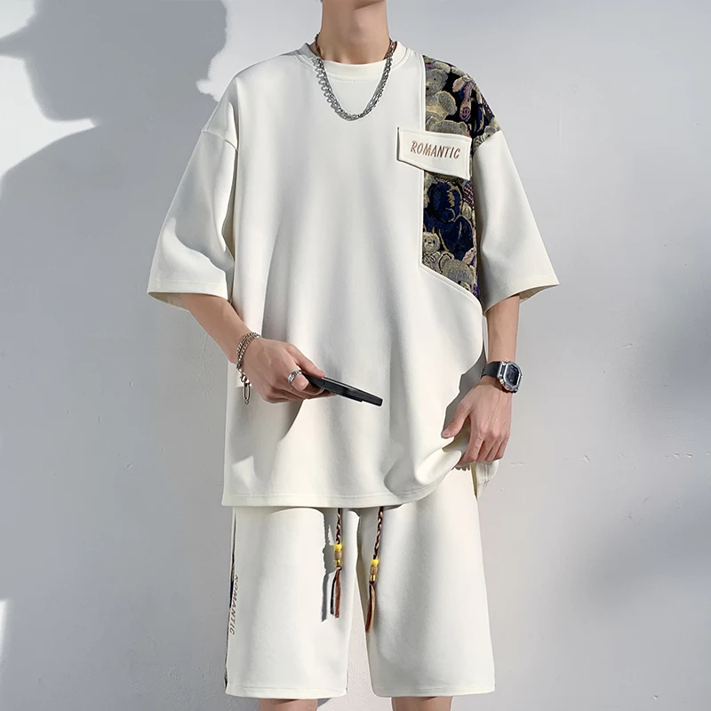 Embroidered Set Summer Fashion Short Sleeve Shorts Fake Pocket Design Tshirt New Punk Suit for Men Women Street Clothes