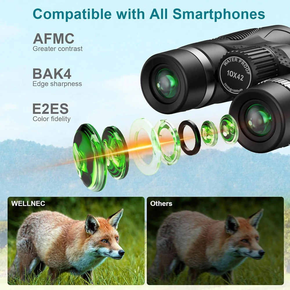 Binoculars 10x42 HD Hunting Birdwatching Binoculars High Magnification with BaK4 Prism Professional Birdwatching Hunting