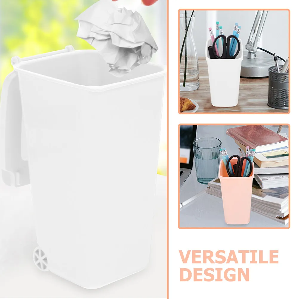 2Pcs Compact Desktop Trash Can with Lid Mini Waste Bucket for Desk Organizer Home Office Car Pen Holder Stationery Container