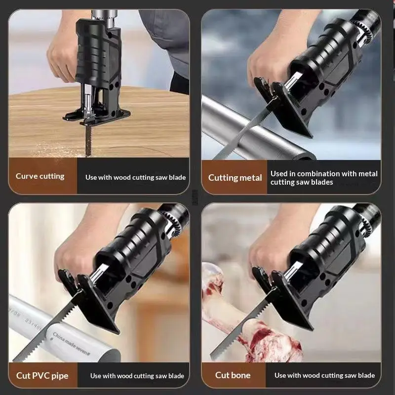 1 Set Electric Drill Conversion Reciprocating Saw Adapter, Modified Into Curve Jigsaw for Wood PVC Steel Pipe Cutting