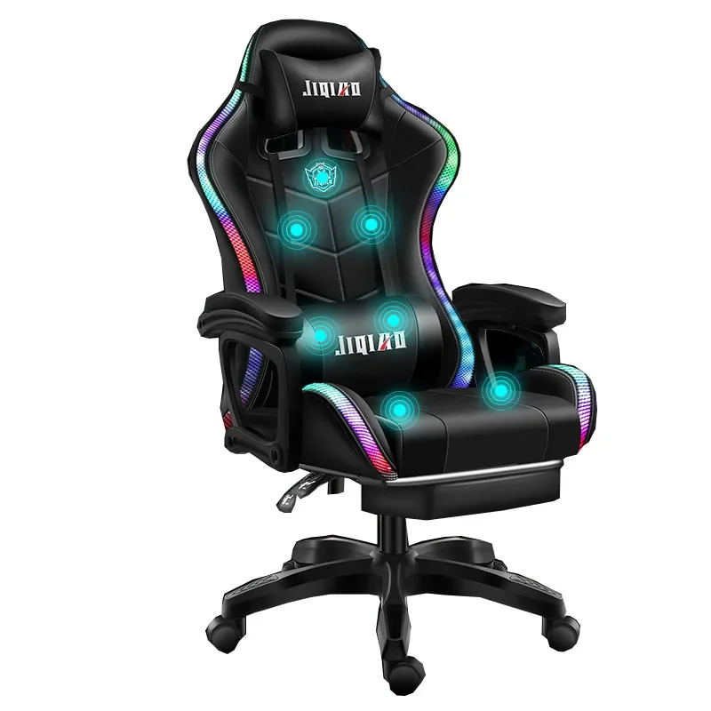 Wholesale Good Price Swivel White Pu Leather Racing Massage Gaming Chair Silla Gamer Rgb Gaming Chair with Lights and Speakers f