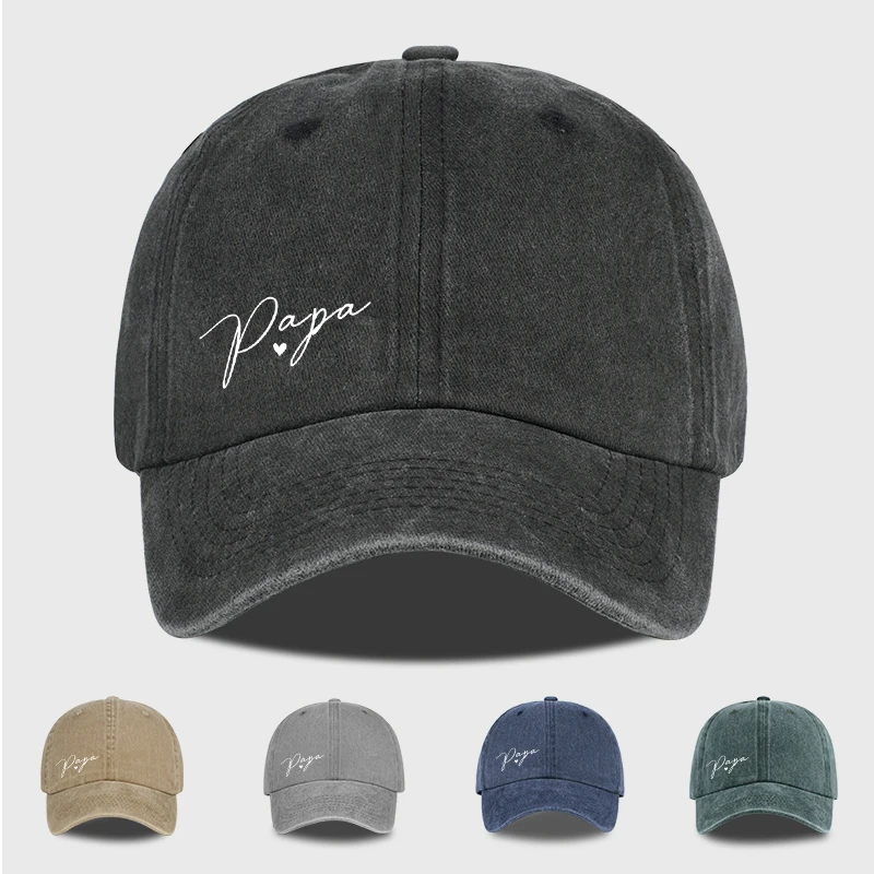 Retro “Papa” Handwritten Print Washed Baseball Cap - Simple Adjustable Sun Hat - Men's Father's Day Gift - Camping & Fishing