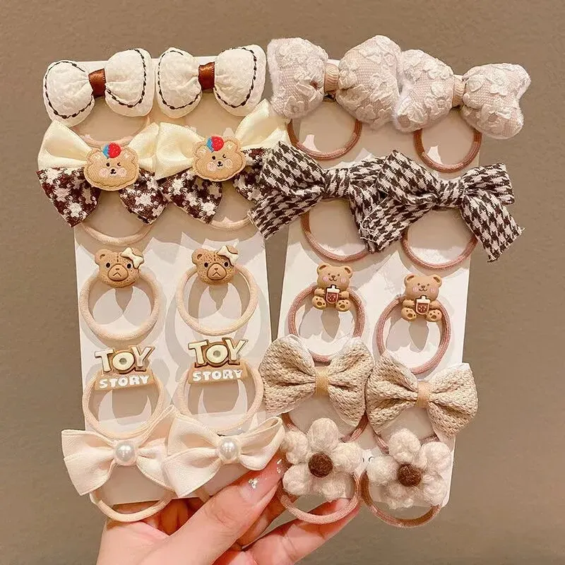 10Pcs/Set Girls Cartoon Hair Band Sweet Bow Hair Ties Elastic Rubber Band Princess Flower Scrunchies Kids Hair Accessories