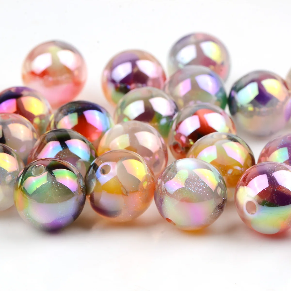 6/18pcs Random Color Confetti Iridescent Round Acrylic Beads 16mm Loose Spacer Beads For Bracelet Pen Jewelry DIY Craft Making