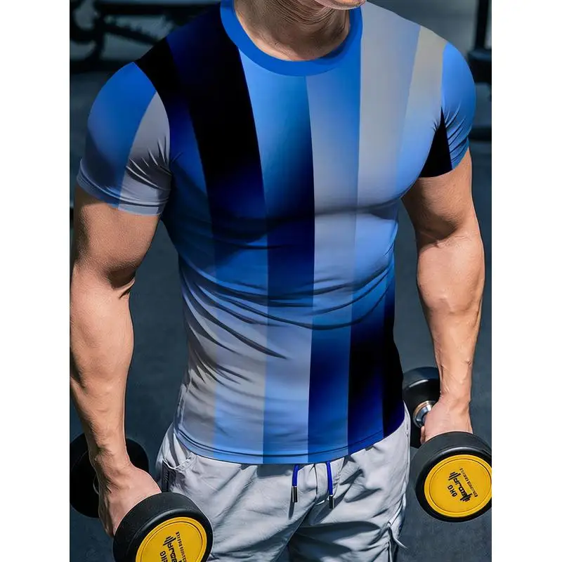 Western Style Print Men's Quick Dry Athletic T Shirt Stretchy Tight Muscle Emphasizing Fitness Wear Cycling Running Training