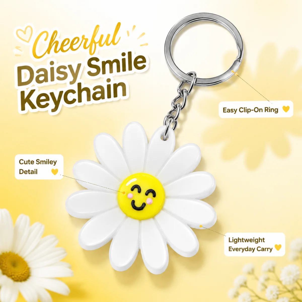 1pc Cute Daisy Flower Fidget Charm, Eco-Friendly Solid PLA 3D Printed Sweet Floral Style Lightweight Backpack Decor Keychain