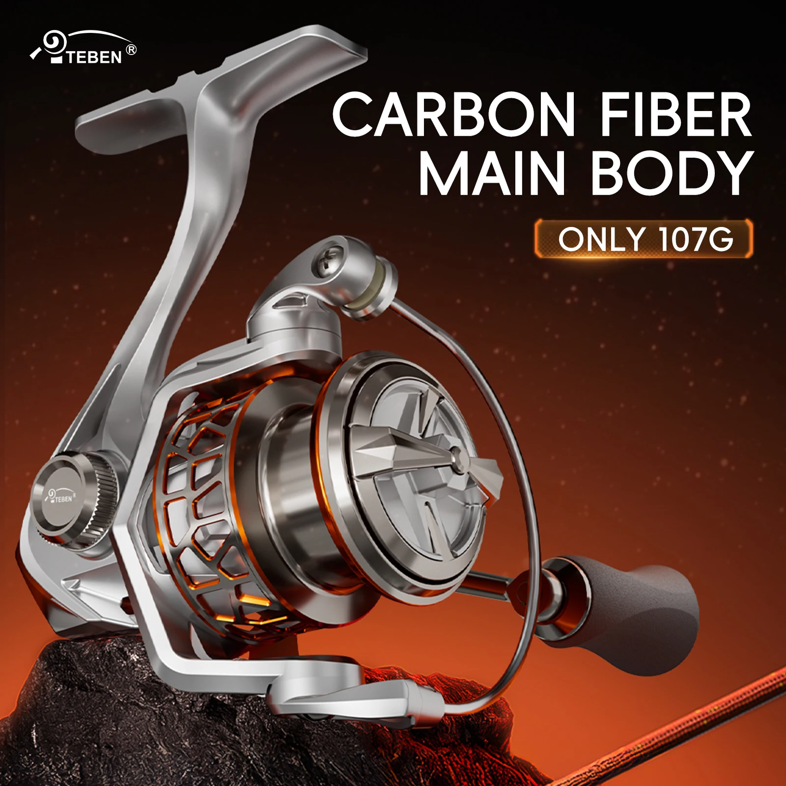 TEBEN Carbon Fiber Flame Lightweight 109G Fishing Spinning Reels 5+1BB 6.61Lbs Max Drag 5.2:1 Gear Ratio Ultra Light For Fishing