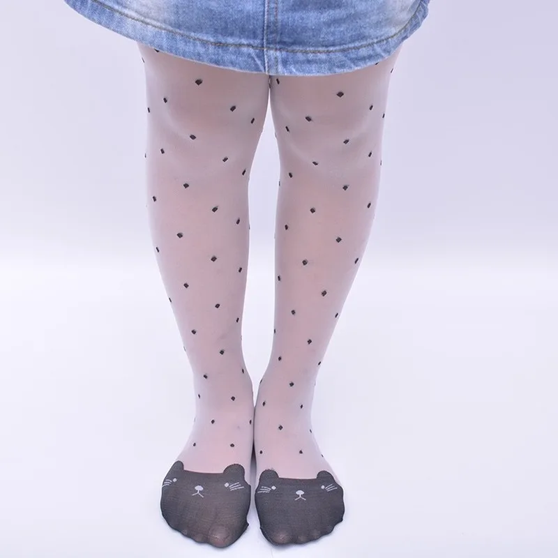 Spring Summer Tights for Girls Cartoon Thin Silk Pantyhose Kids Candy Color Dot Dance Stocking Child Girls Tights with Cats