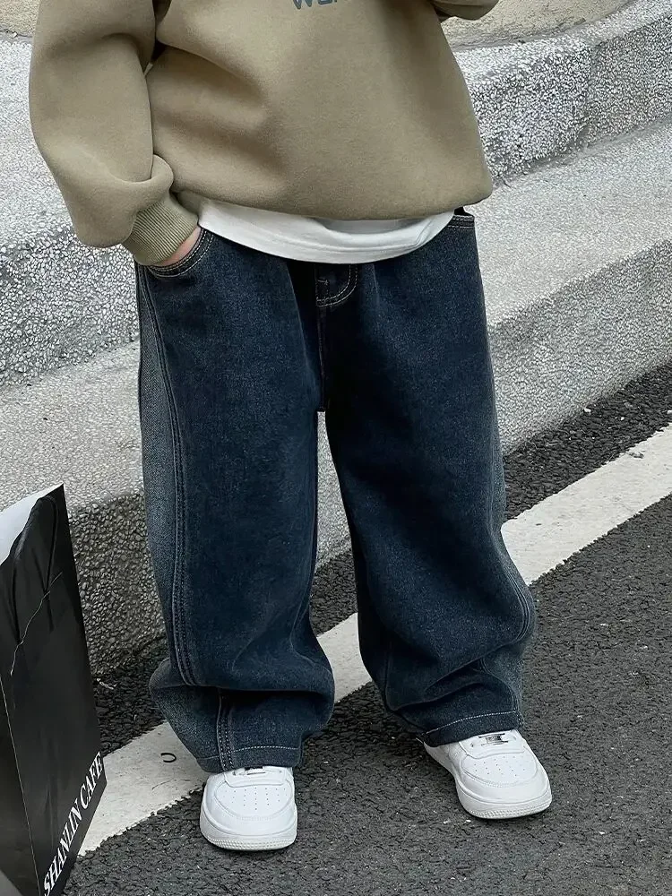 

Baby Kids Spring Autumn Winter Thick Warm Jeans With Fleece For 2-9 Years Boys Girls Casual Denim Pants Kids Children Trousers