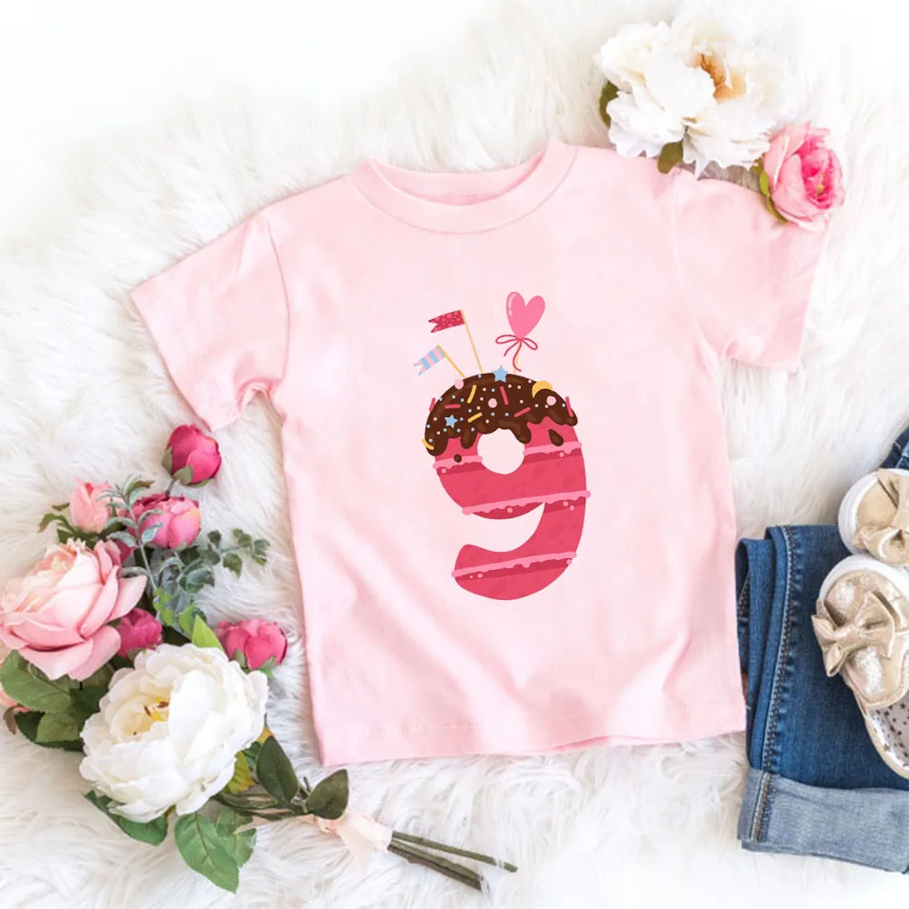 New Kids Girls Boys Summer Donuts Birthday T-shirts cute boys/girlsT Shirt Size 1 2 3 4 5 6 7 8 9 Year Children Party Clothes