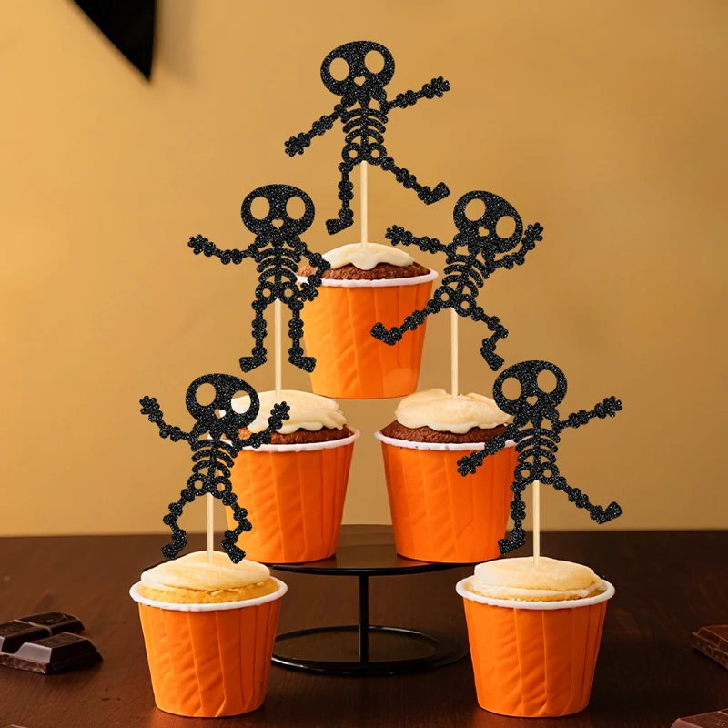 YOMDID 24 Stück Halloween-Totenkopf-Kuchenaufsätze, Totenkopf-Tanz-Cupcake-Picks, Happy Halloween Skull Day Of The Dead, Geburtstagsdekorationen – Detail 9