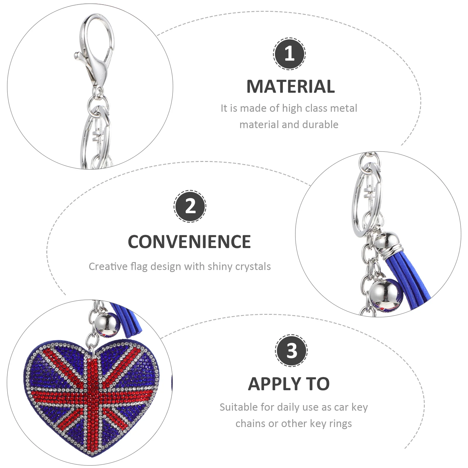 2 Pcs Keychain Decoration Heart-shaped Ring British Flag Pendant Gifts Decorative Party Women Bag Rings Miss