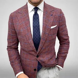 2023 New Men's Casual Plaid Suit Jacket Male Linen Plaid Business Self-cultivation Wedding Dress Party Suit Coat Plus Size M-4XL
