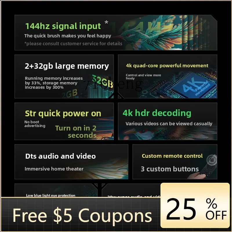 

ZC 25 50 inch 4K ultra high definition 144Hz smart TV high brush TV