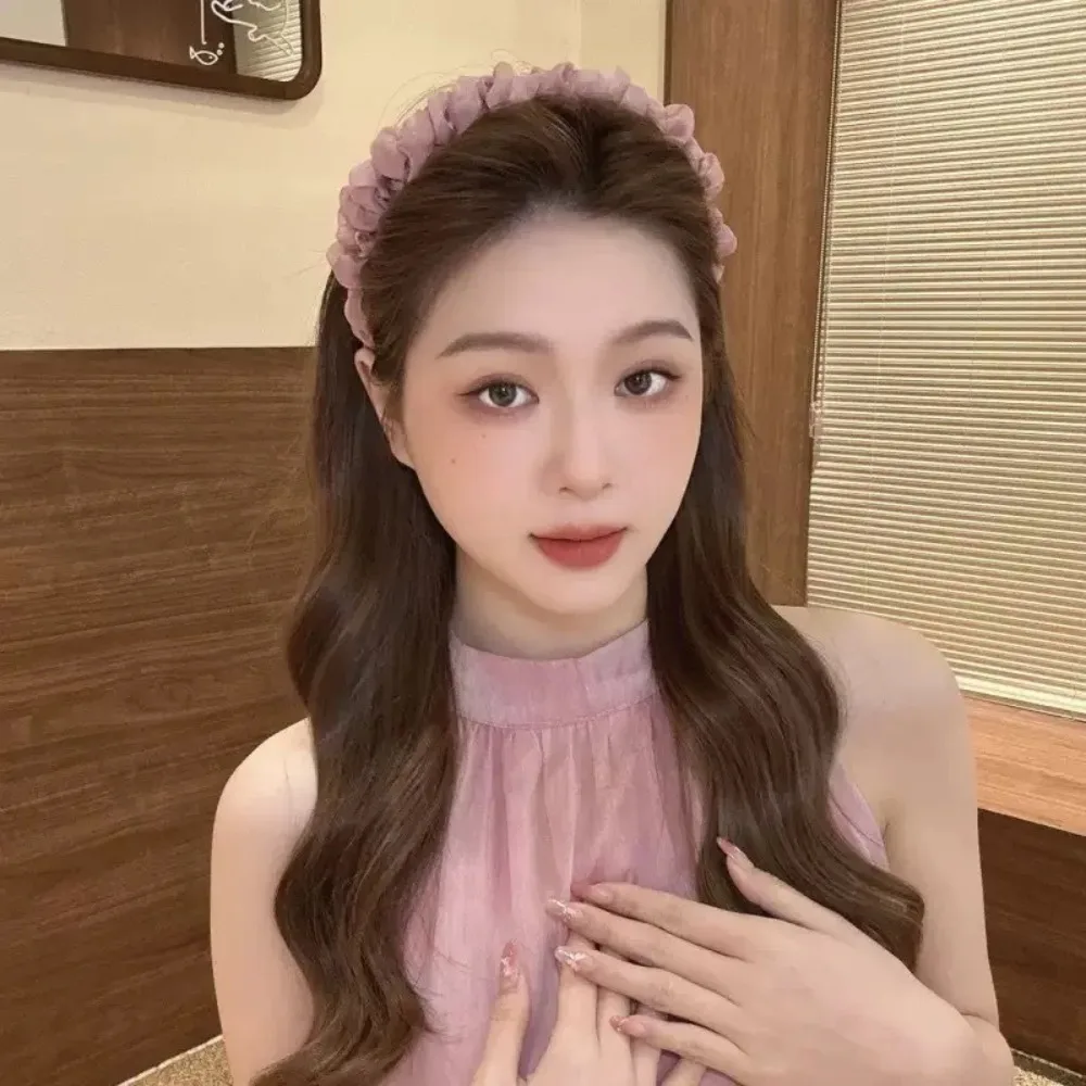 Ikat Rambut Warna Polos Modis Ikat Rambut Berlipat Jaring Renda Ikat Kepala Elegan Wanita