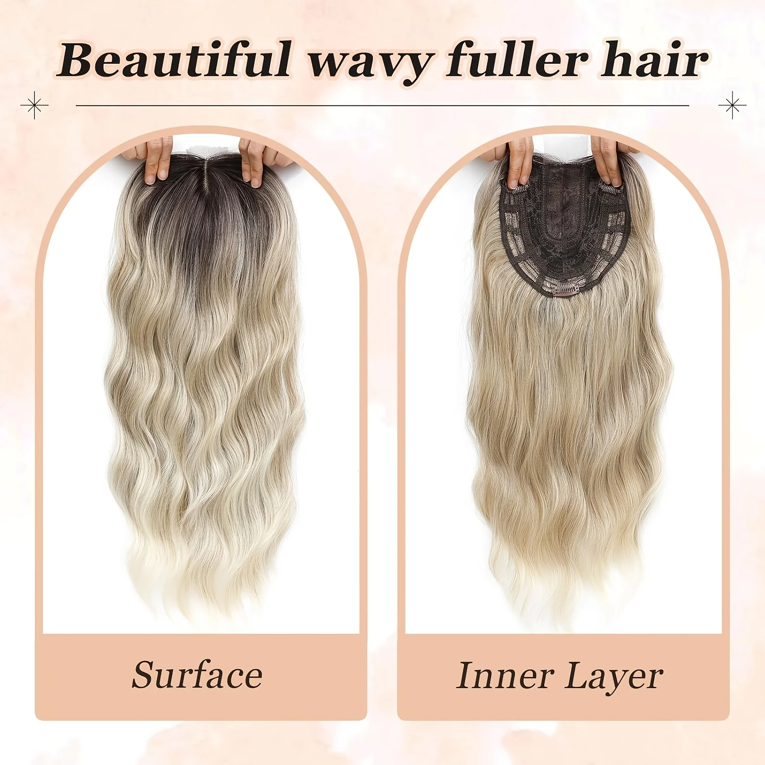 360 °   3D-топперы для женщин с истонченными волосами - 20-дюймовый длинный вьющийся топпер с боковой челкой Ombre Светло-русый темный корень