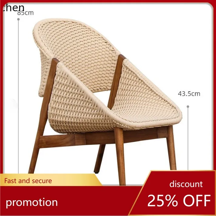 

ZML Outdoor Leisure Table and Chair Single Sofa Vintage Homestay Household Solid Wood Woven Chair