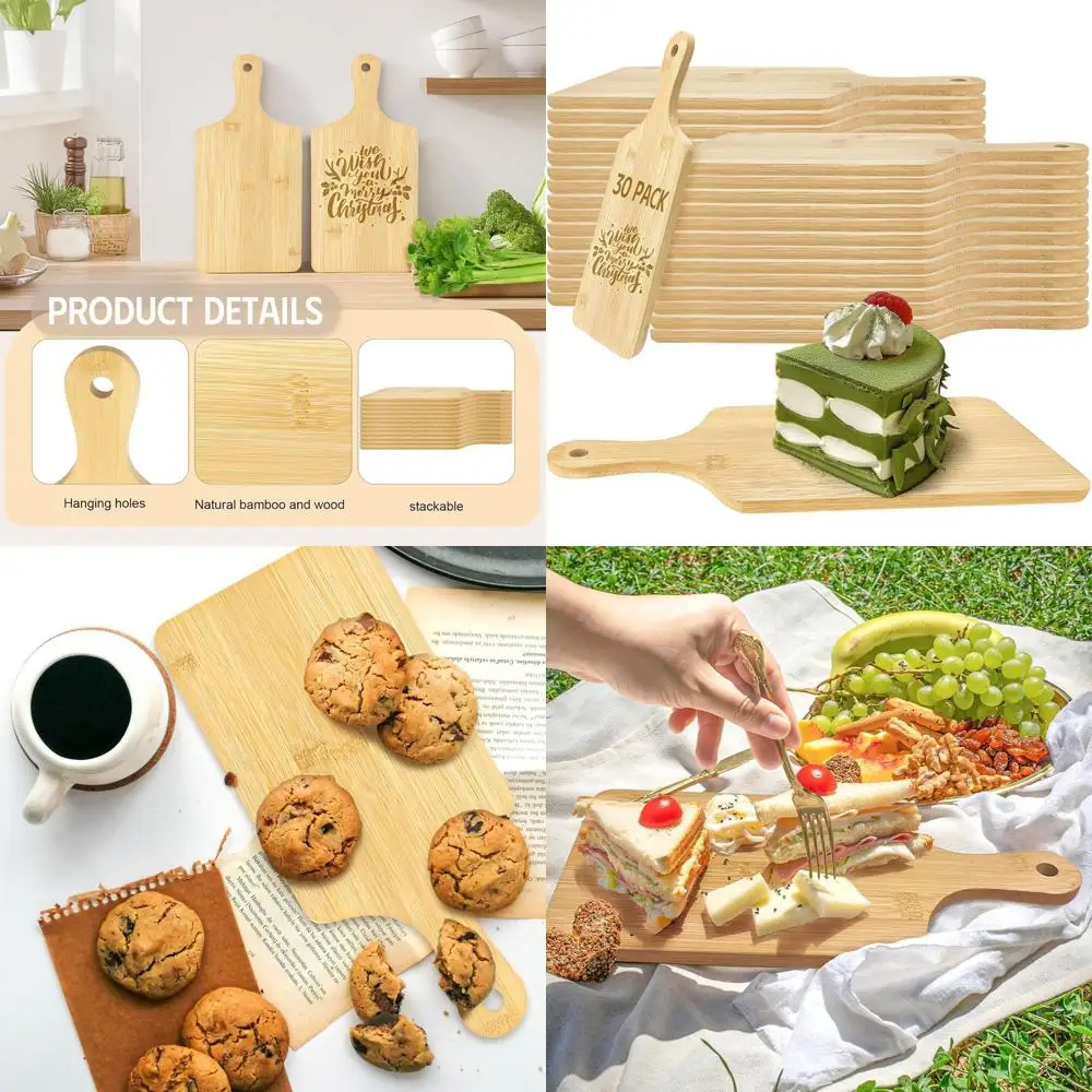 

Бамбуковые разделочные доски с ручкой, 30 шт., 11x5 дюймов, объемные деревянные разделочные доски для мясных изделий, лазерная гравировка, сервировка T