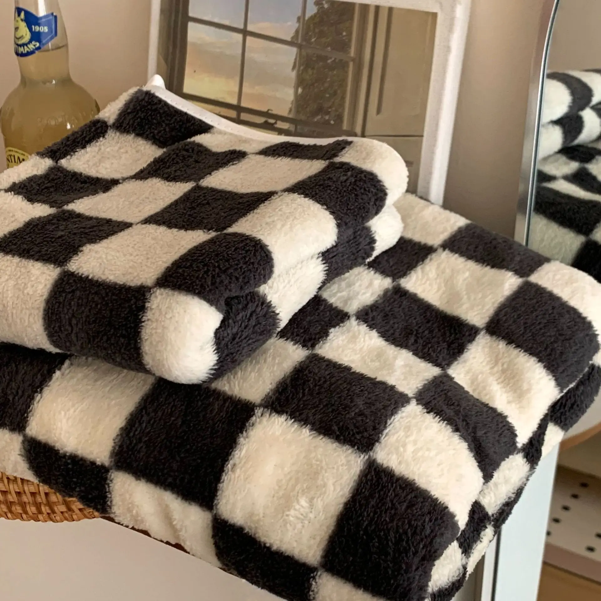 Black White Checkerboard Large Size Bathroom Towels for The Face Half Body Bath Quick Drying Microfiber Towels Bathrobe Shower